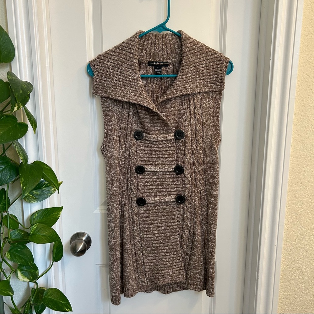Style & Co Women’s Brown/Tan Cable Knit Sleeveless Y2K Sweater Vest Size Small